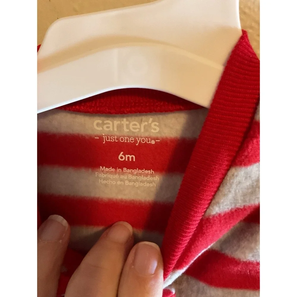 New Carters Baby Boys Red & Gray Fleece Reinderr‎ Sleeper Pajamas Size 6 Months